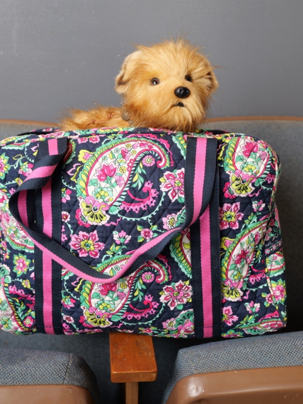 Vera Bradley Quilted Paisley weekender Bag - Navy Pink Floral